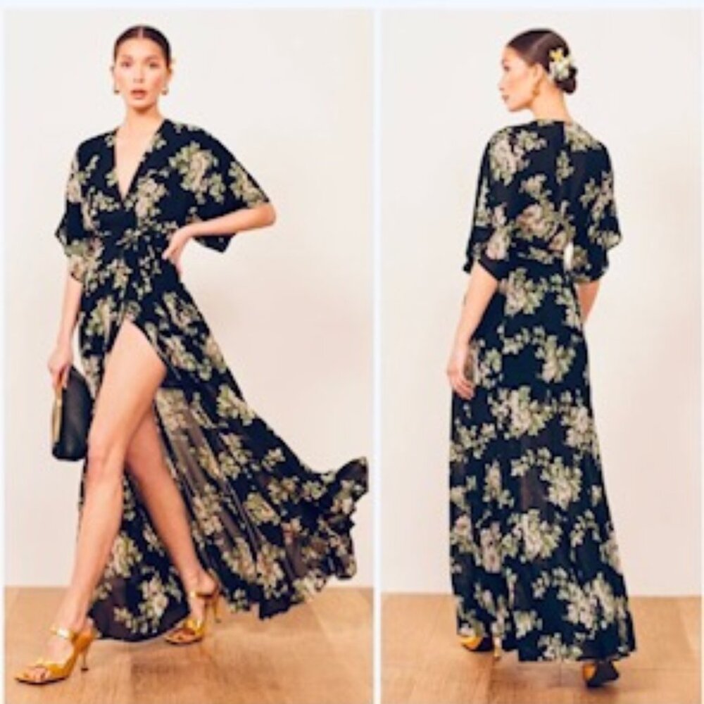 Reformation Black Floral Maxi Dress